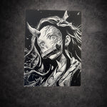 Tableau guerrière démoniaque regard surnaturel noir et blanc