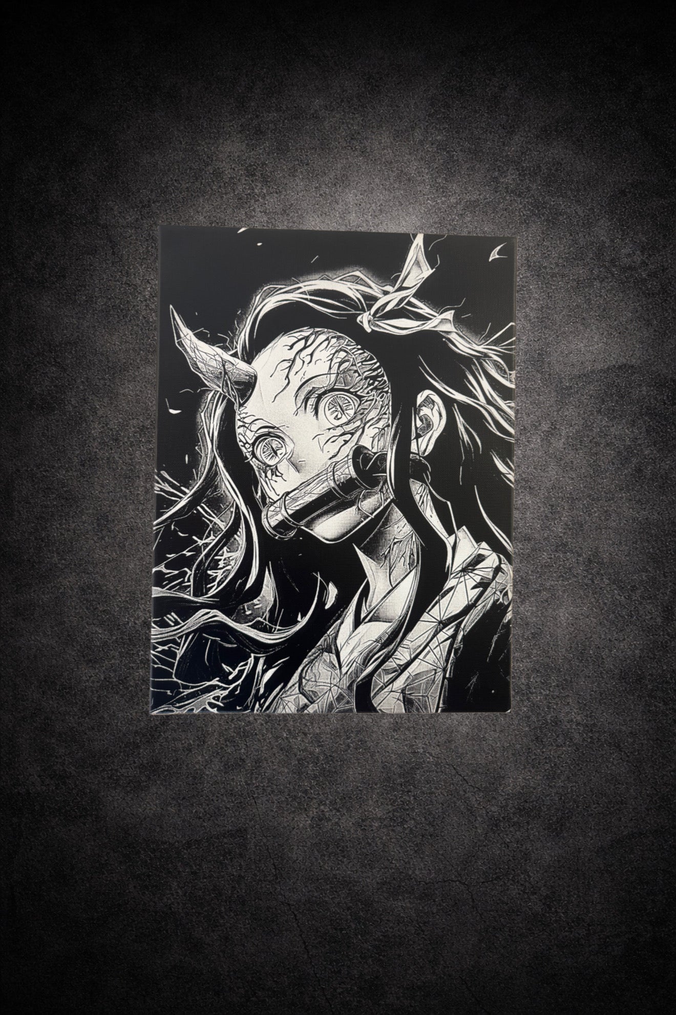 Tableau guerrière démoniaque regard surnaturel noir et blanc