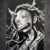 Tableau guerrière démoniaque regard surnaturel transformation sombre fantasy noir et blanc décoration murale 30x40 cm - DesignRomArt