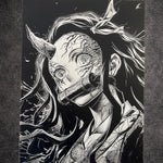 Tableau guerrière démoniaque regard surnaturel transformation sombre fantasy noir et blanc décoration murale 30x40 cm - DesignRomArt