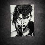 Tableau guerrière en dualité sombre et lumineuse noir et blanc