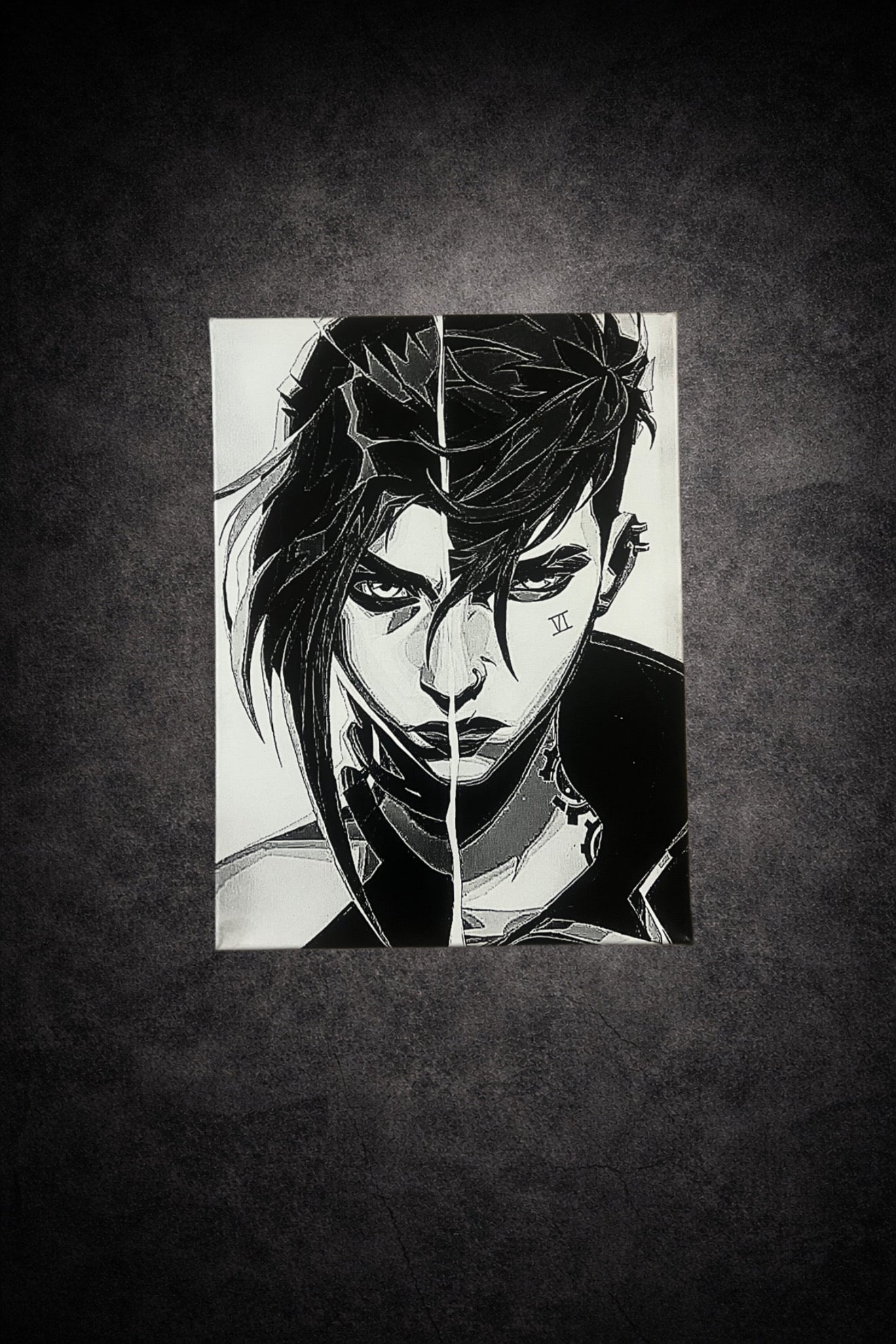 Tableau guerrière en dualité sombre et lumineuse noir et blanc