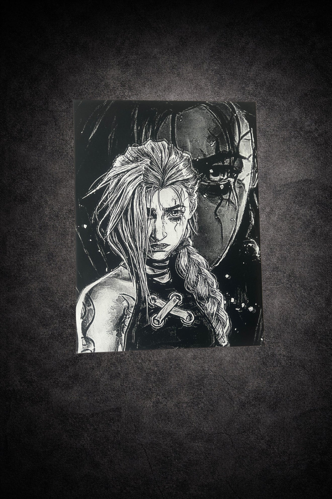 Tableau guerrière sombre ambiance dystopique noir et blanc