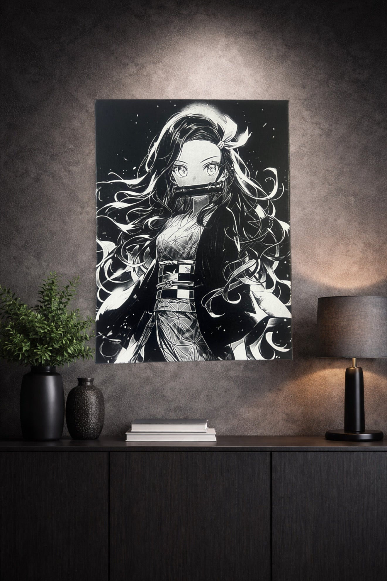 Tableau guerrière mystique au regard pur et déterminé noir et blanc – décoration murale moderne 30x40 cm - DesignRomArt