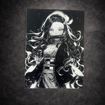 Tableau noir et blanc représentant une guerrière mystique déterminée