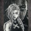 Tableau guerrière sombre au regard déterminé ambiance dystopique noir et blanc décoration murale 30x40 cm - DesignRomArt