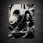 Tableau guerriers en duel contre forces obscures noir et blanc – décoration murale épique 30x40 cm - DesignRomArt