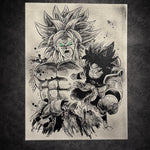 Tableau guerriers légendaires combat épique univers manga noir et blanc décoration murale 30x40 cm - DesignRomArt