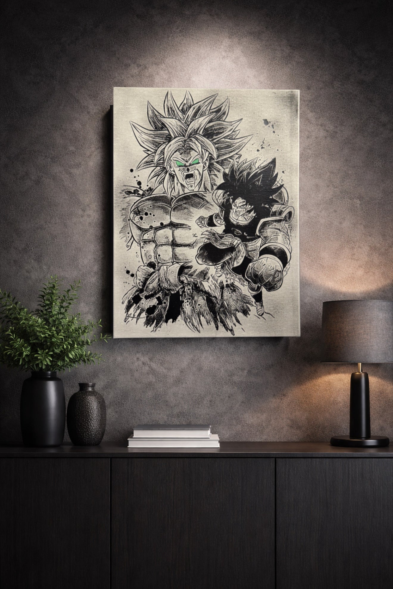 Tableau guerriers légendaires combat épique univers manga noir et blanc décoration murale 30x40 cm - DesignRomArt