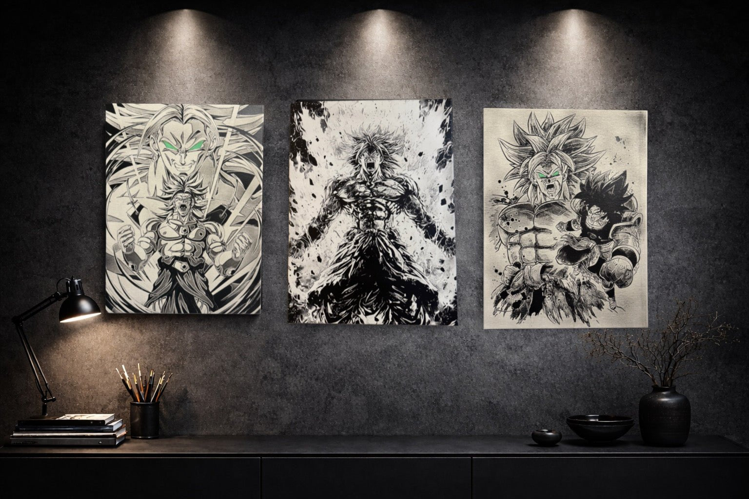 Tableau guerriers légendaires combat épique univers manga noir et blanc décoration murale 30x40 cm - DesignRomArt