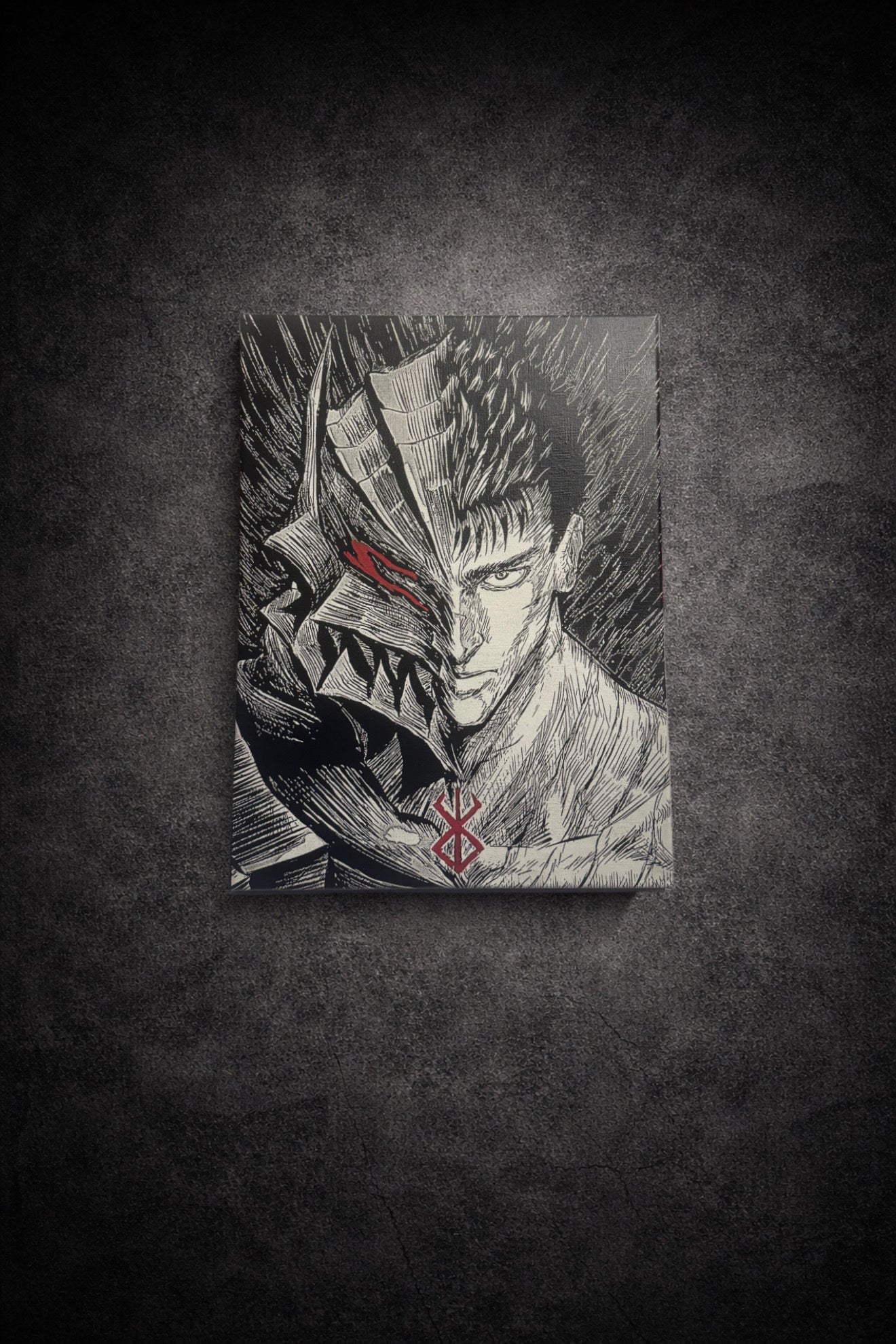 Tableau Guts Berserk en noir et blanc – dualité et bête intérieure, art mural dark fantasy 30x40 cm