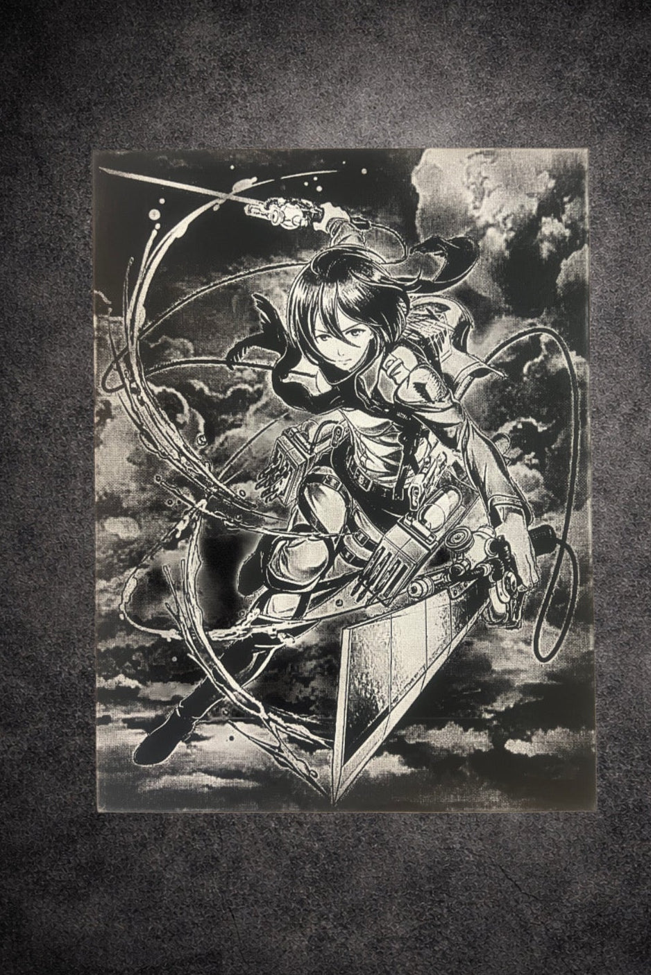 Tableau héroïne en combat aérien épique style sombre décoration murale 30x40 cm - DesignRomArt