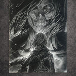 Tableau héroïne face à créature géante sombre épique décoration murale 30x40 cm - DesignRomArt