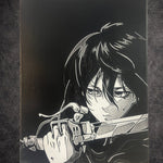 Tableau héroïne guerrière au sabre regard intense style sombre décoration murale 30x40 cm - DesignRomArt
