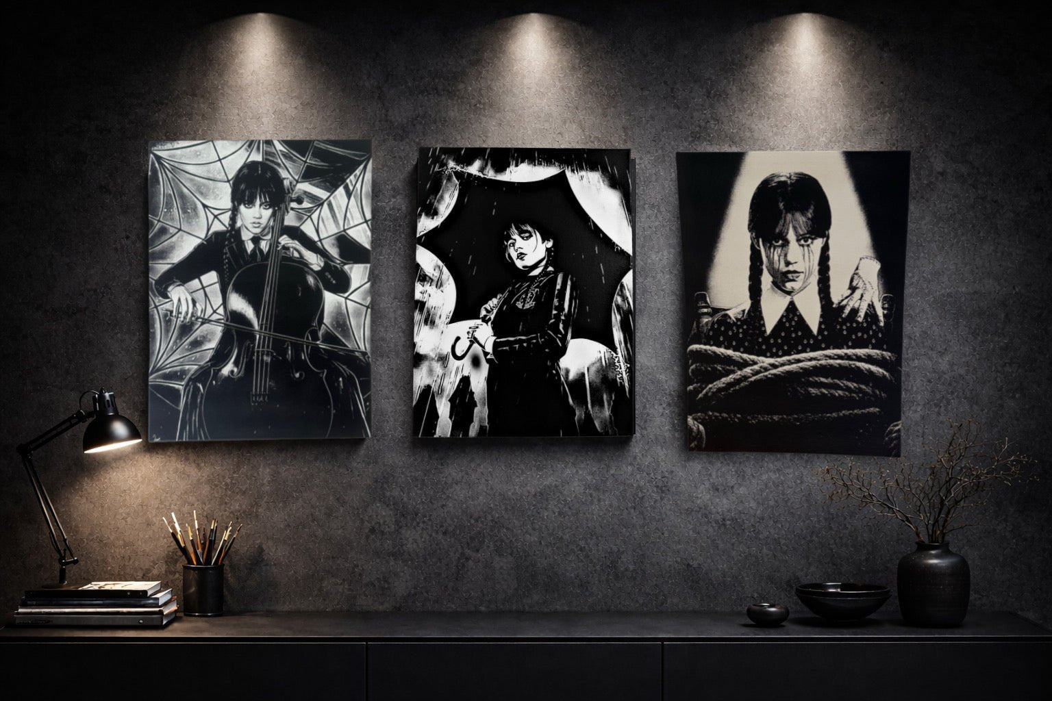 Tableau héroïne sous la pluie ambiance sombre cinématographique décoration murale 30x40 cm - DesignRomArt