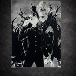 Tableau héros sombre face à une créature d’ombre noir et blanc décoration murale puissante