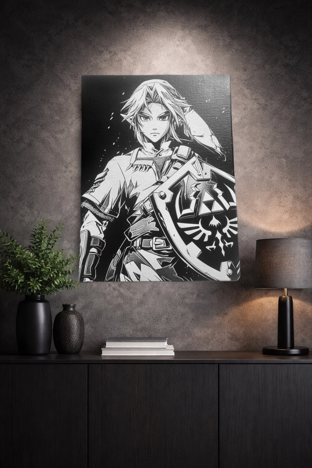 Tableau héros légendaire fantasy noir et blanc décoration murale 30x40 cm - DesignRomArt