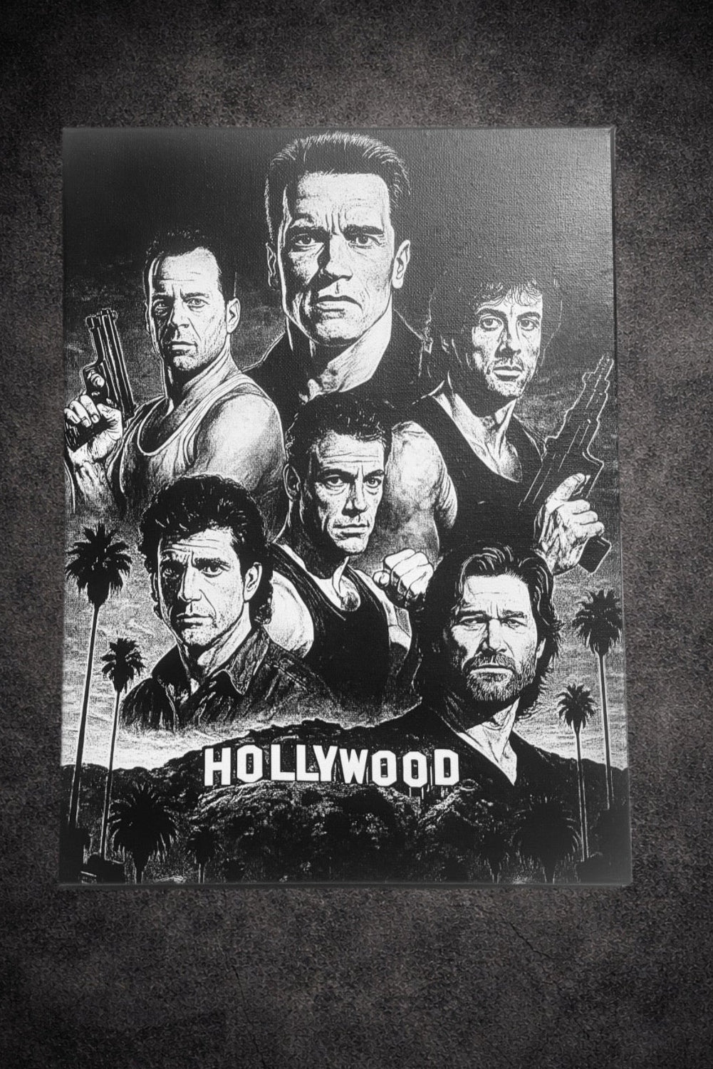Tableau Hollywood icônes cinéma action noir et blanc décoration murale 30x40 cm - DesignRomArt