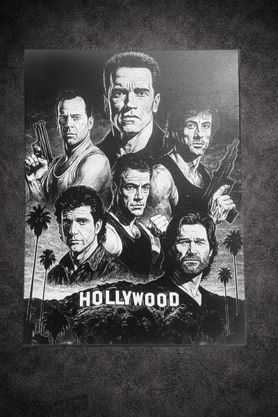 Tableau Hollywood icônes cinéma action noir et blanc décoration murale 30x40 cm - DesignRomArt
