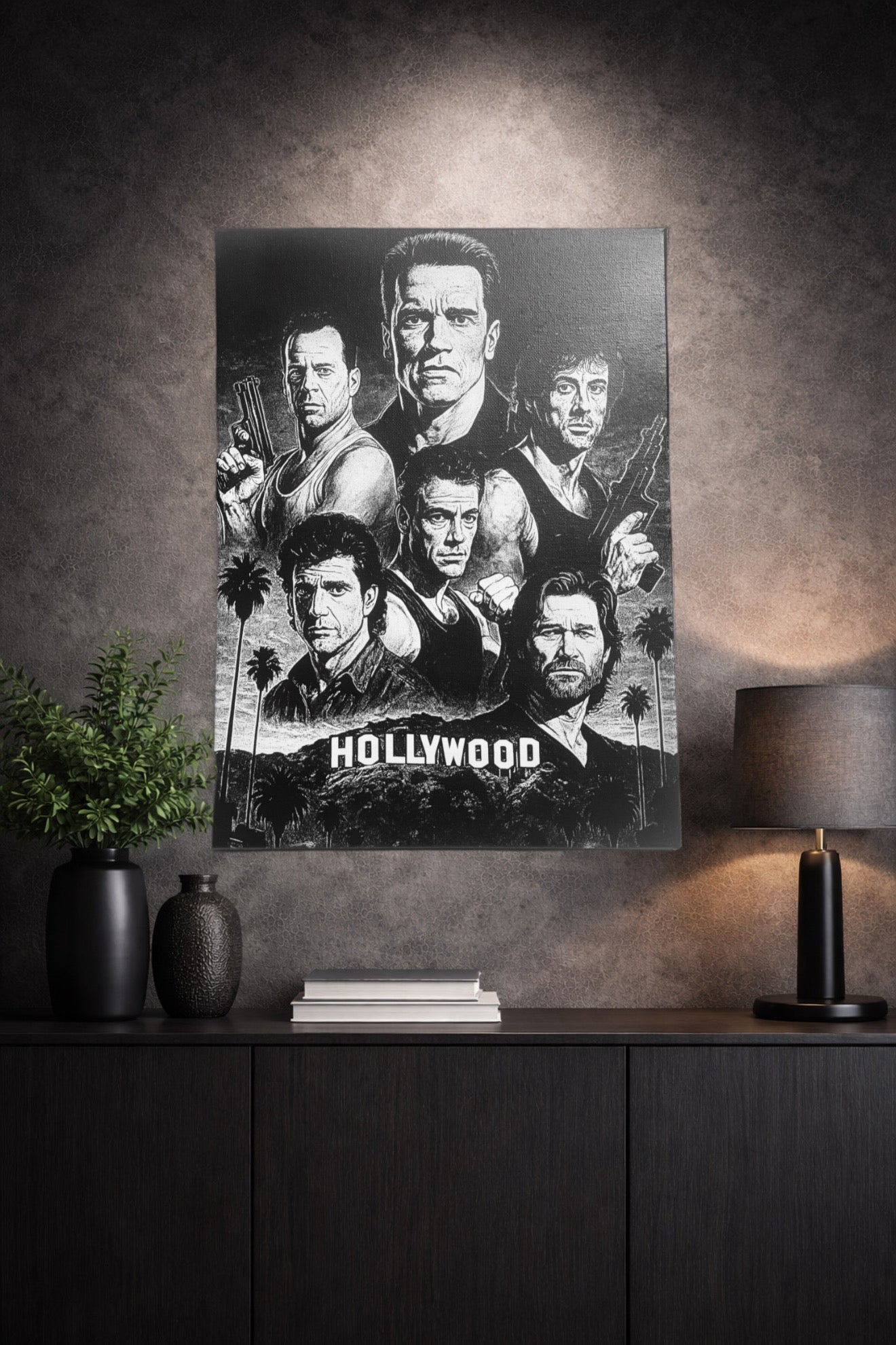 Tableau Hollywood icônes cinéma action noir et blanc décoration murale 30x40 cm - DesignRomArt