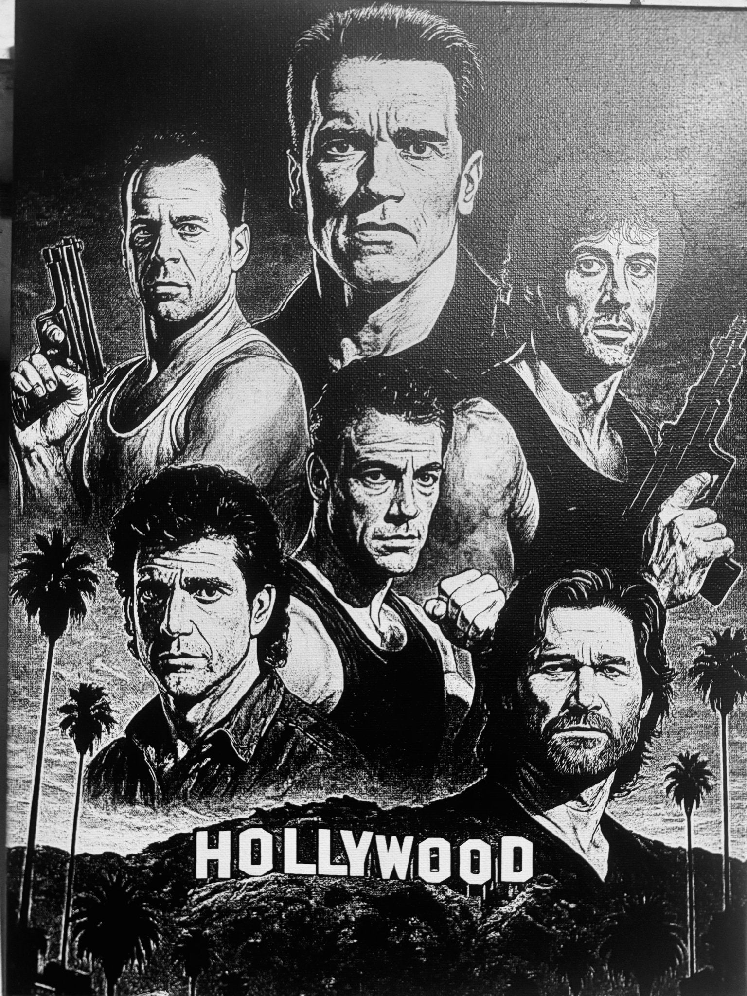 Tableau Hollywood icônes cinéma action noir et blanc décoration murale 30x40 cm - DesignRomArt