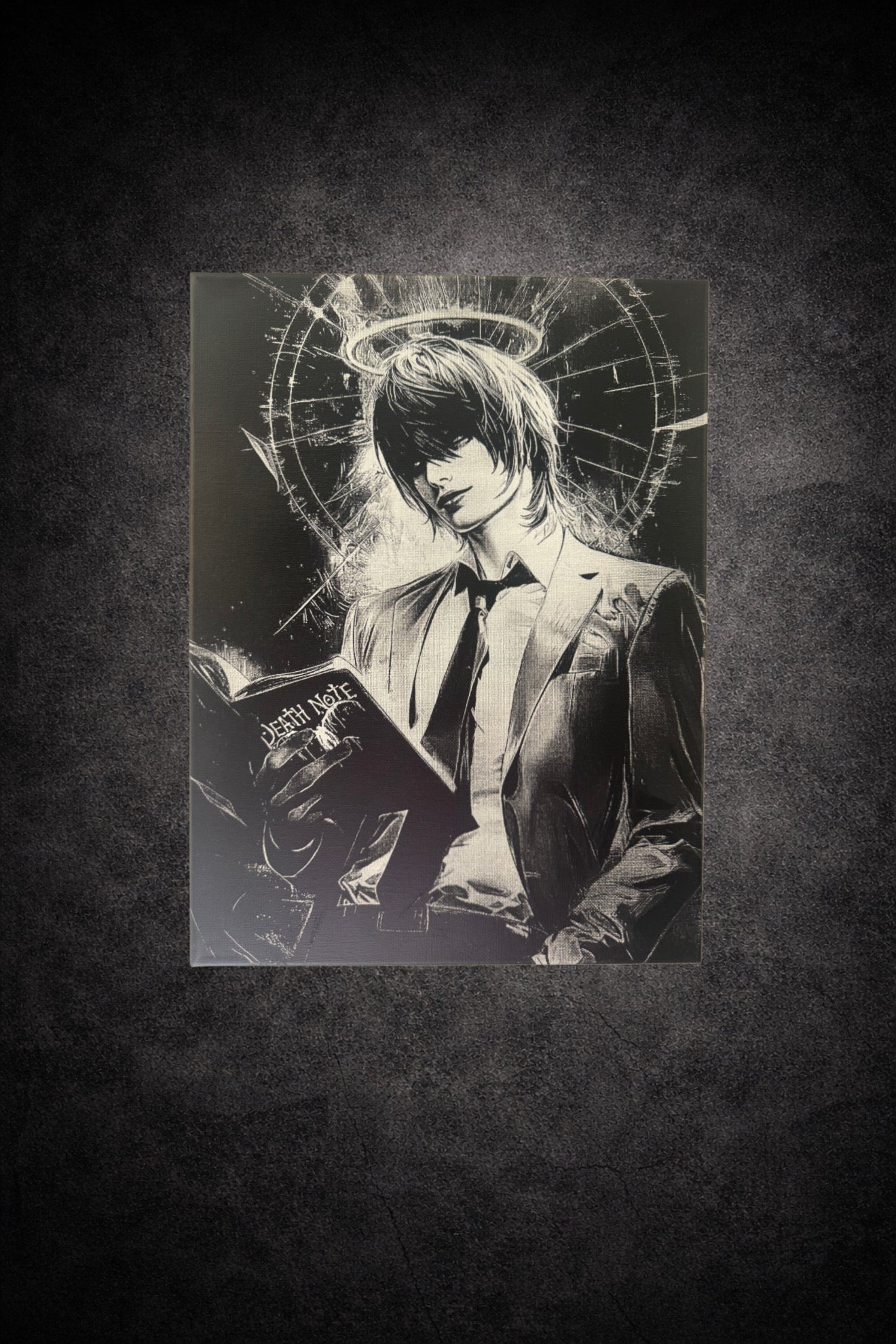 tableau noir et blanc homme lisant carnet mystérieux