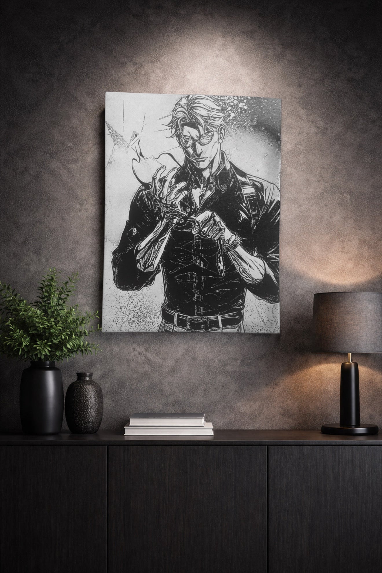 Tableau homme tacticien en préparation de combat noir et blanc – décoration murale moderne 30x40 cm - DesignRomArt