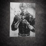 Tableau noir et blanc représentant un homme en préparation tactique