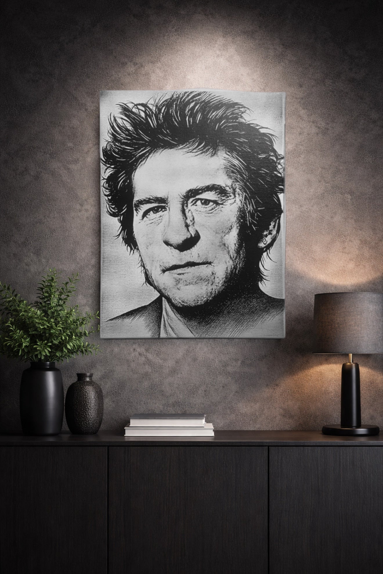 Tableau Hubert - Félix Thiéfaine – Portrait rock français noir et blanc 30x40 cm - DesignRomArt