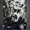 Tableau inspiré d'une icône du football dans un style noir et blanc moderne