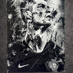 Tableau inspiré d'une icône du football dans un style noir et blanc moderne
