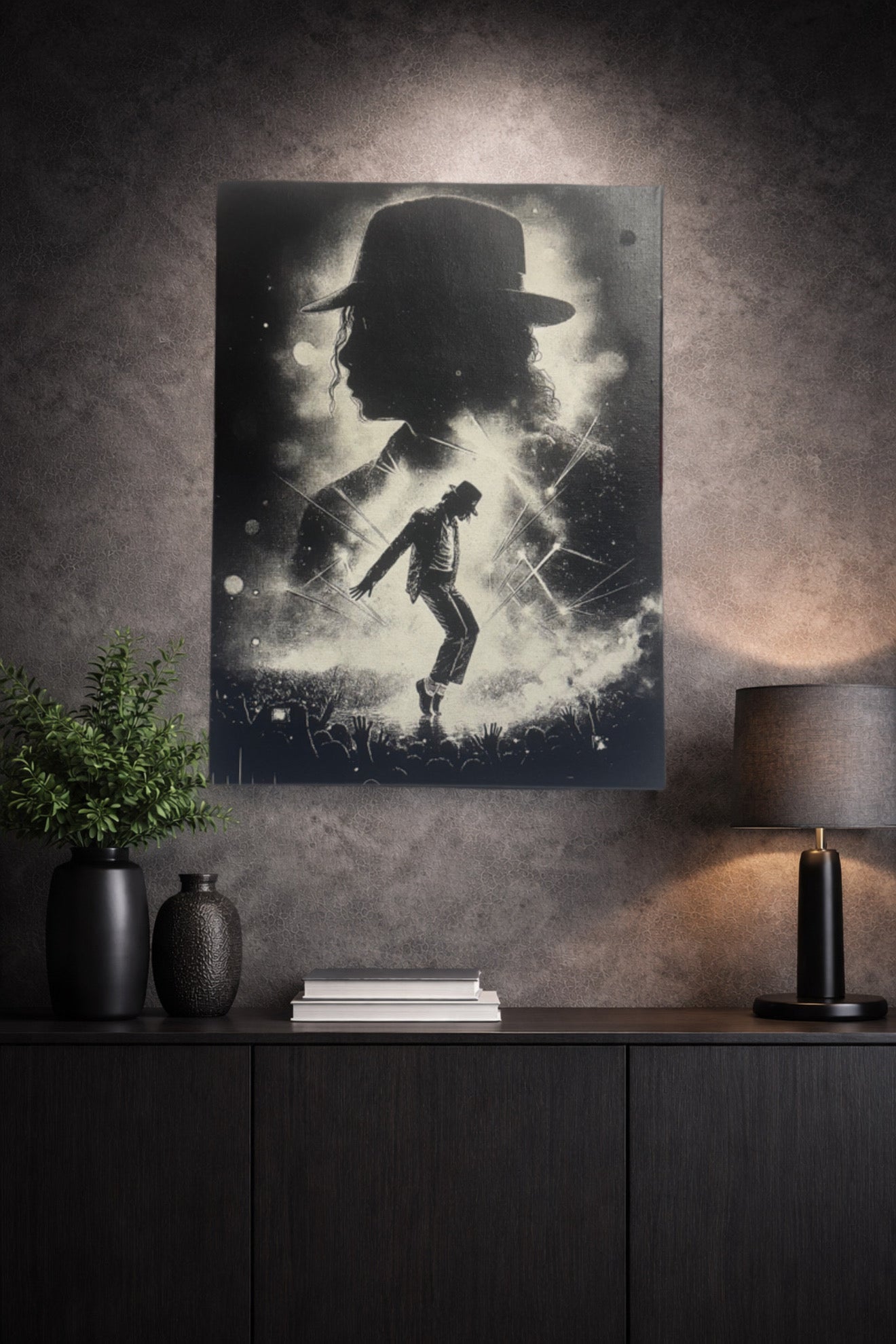 Tableau icône pop noir et blanc – Silhouette scène musicale – Art mural moderne 30x40 cm - DesignRomArt
