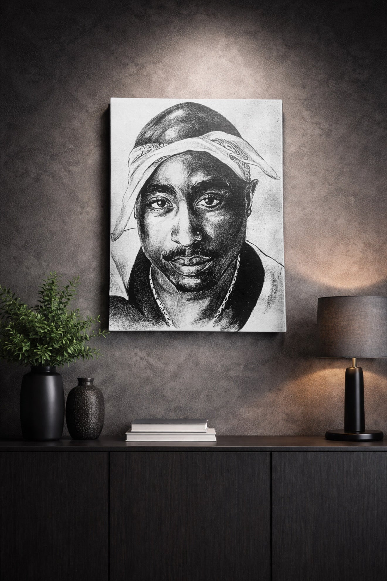 Tableau icone rap portrait noir blanc decoration murale hip hop 30x40 cm - DesignRomArt