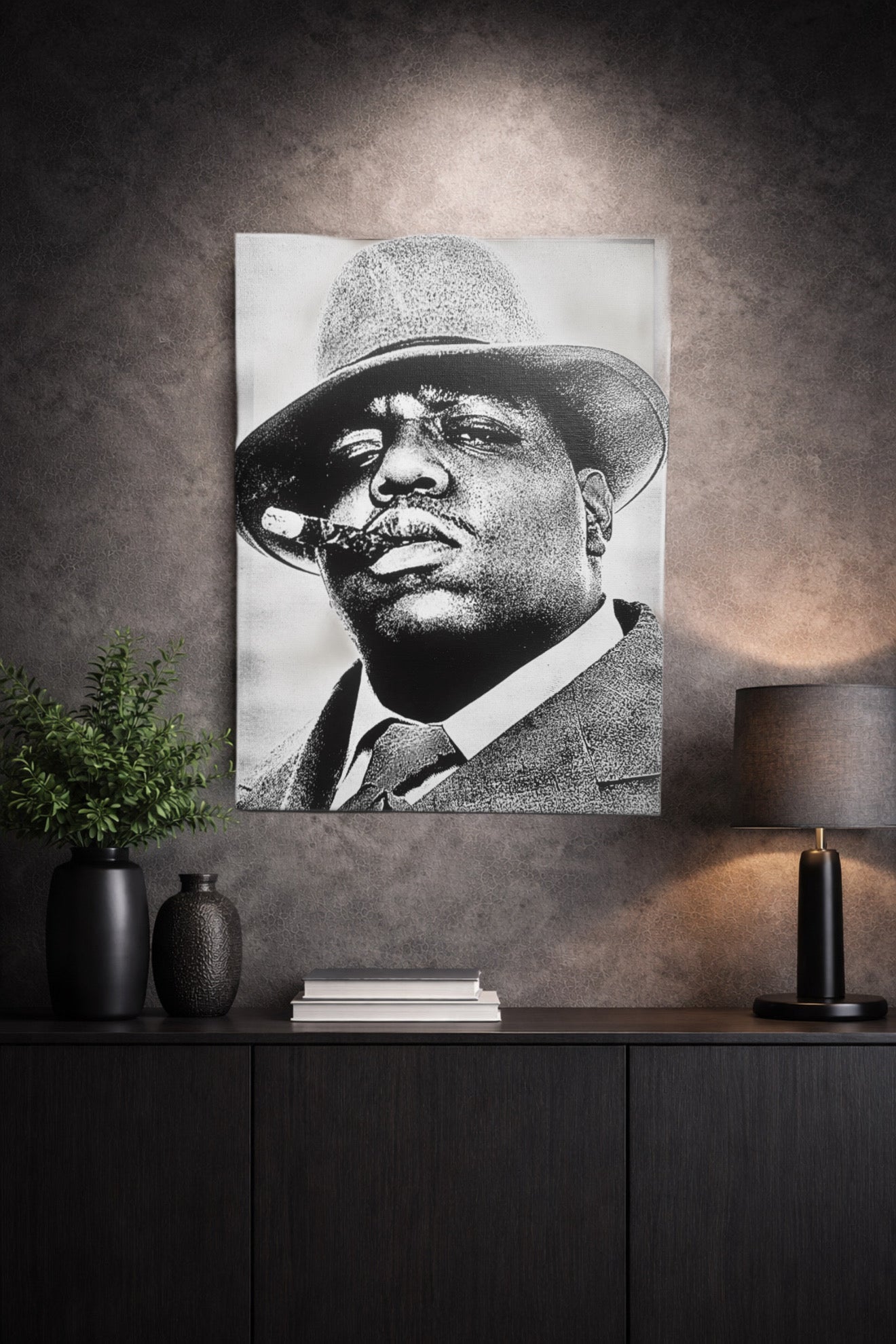 Tableau icone rap style portrait noir blanc decoration murale street art 30x40 cm - DesignRomArt
