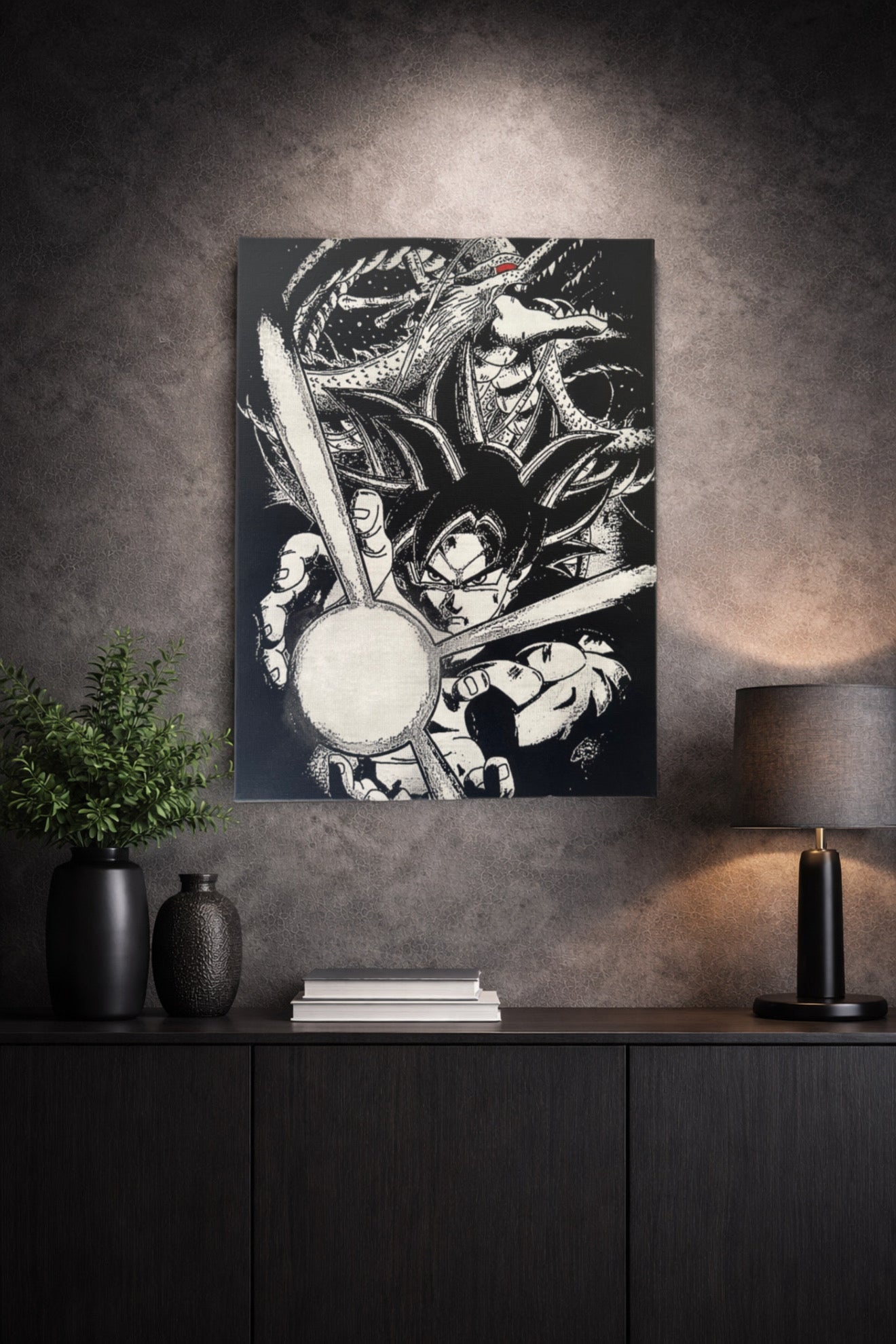 Tableau invocation d’énergie – Art manga noir et blanc épique – Toile 30x40 cm - DesignRomArt