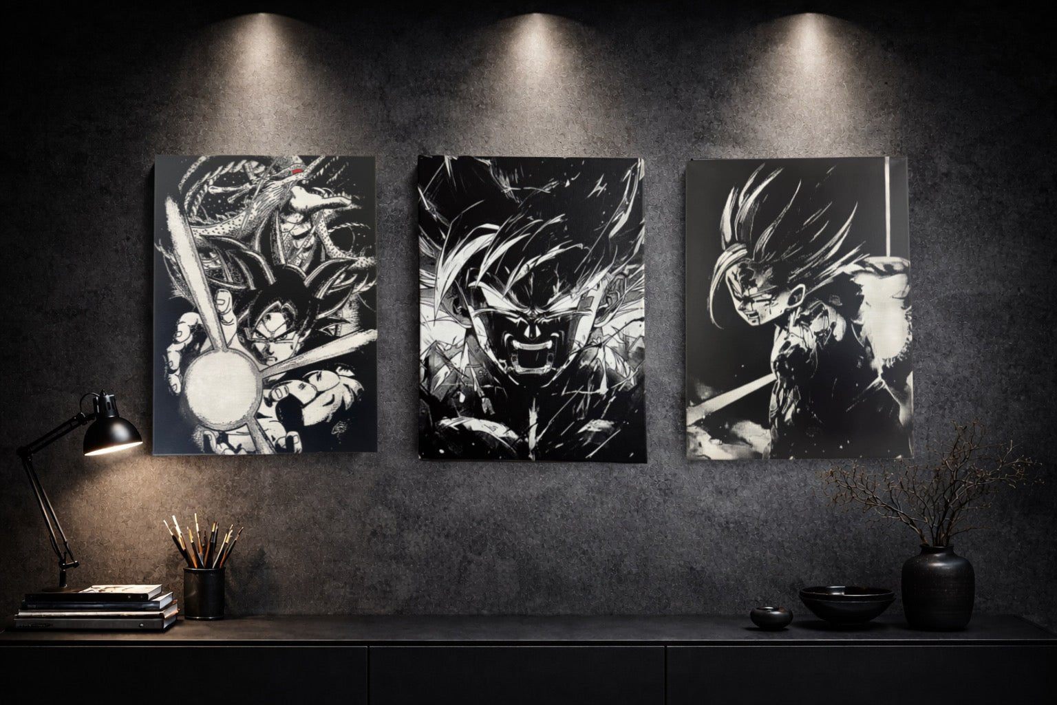 Tableau invocation d’énergie – Art manga noir et blanc épique – Toile 30x40 cm - DesignRomArt