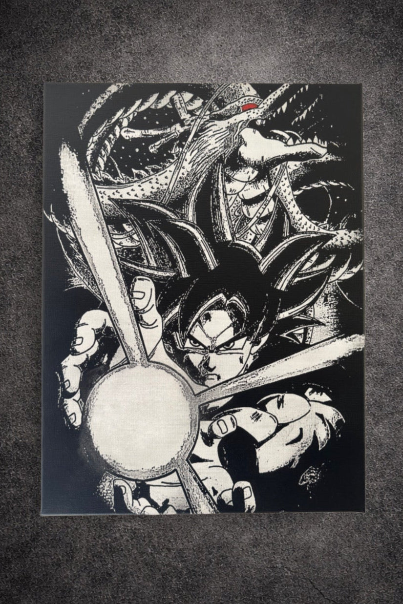 Tableau invocation d’énergie – Art manga noir et blanc épique – Toile 30x40 cm - DesignRomArt