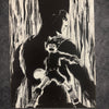 Tableau jeune combattant attaque d énergie silhouette géante décoration murale manga noir et blanc style japonais 30x40 cm - DesignRomArt