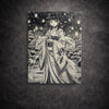 Tableau jeune guérisseuse sous lanternes lumineuses – style asiatique poétique noir et blanc – décoration murale 30x40 cm - DesignRomArt