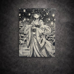 Tableau jeune guérisseuse sous lanternes lumineuses – style asiatique poétique noir et blanc – décoration murale 30x40 cm - DesignRomArt