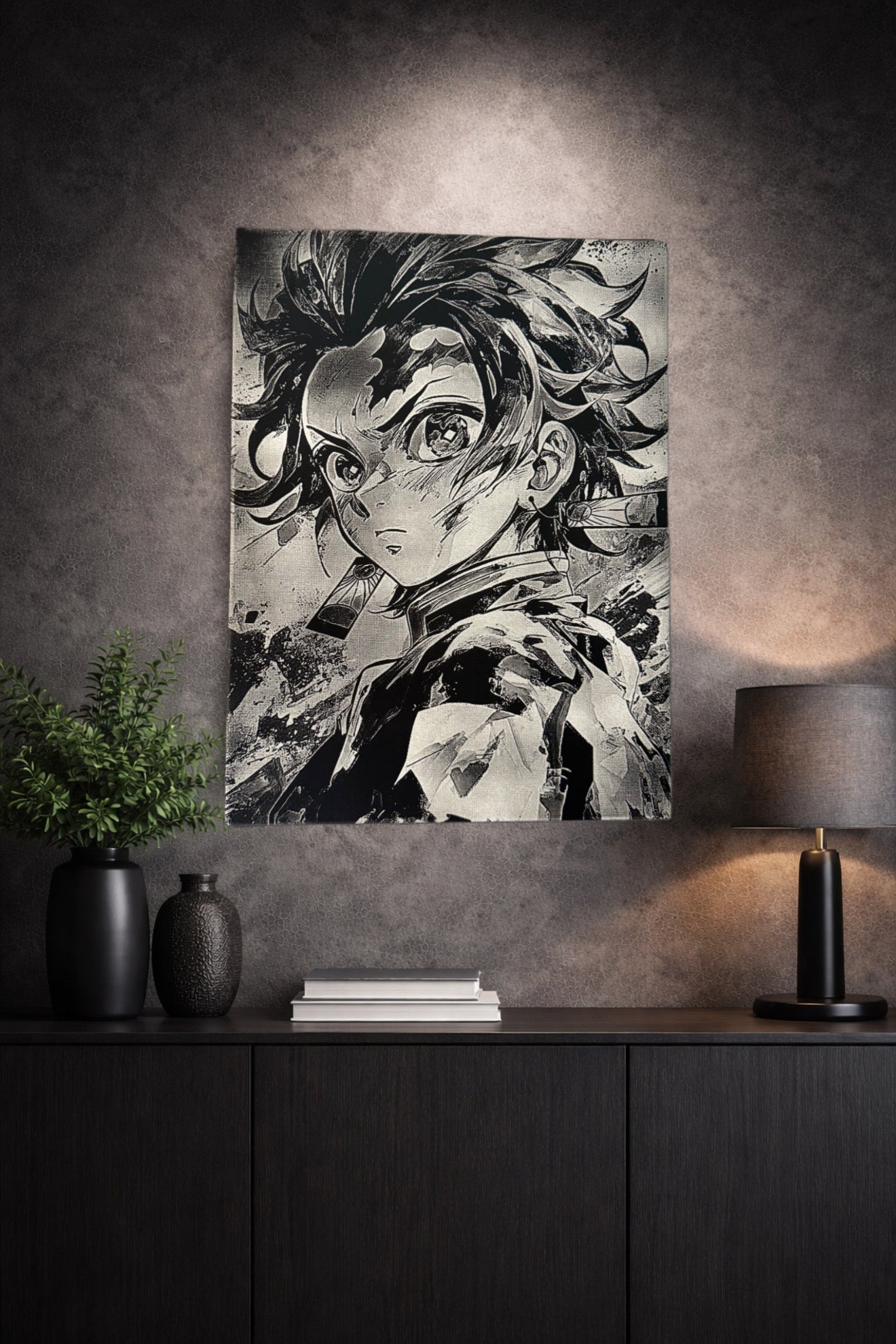 Tableau jeune guerrier déterminé regard intense noir et blanc – décoration murale moderne 30x40 cm - DesignRomArt