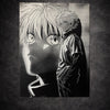 Tableau jeune guerrier regard intense double portrait style manga noir et blanc décoration murale 30x40 cm - DesignRomArt