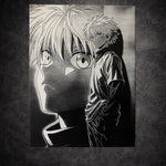 Tableau jeune guerrier regard intense double portrait style manga noir et blanc décoration murale 30x40 cm - DesignRomArt