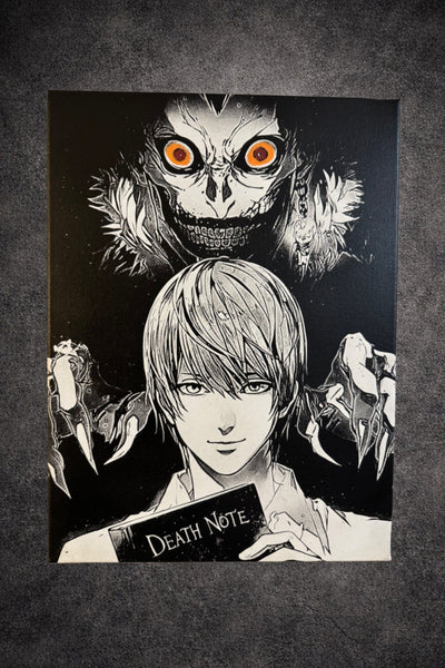 Tableau jeune stratège sombre face à créature démoniaque ambiance mystique noir et blanc décoration murale 30x40 cm - DesignRomArt