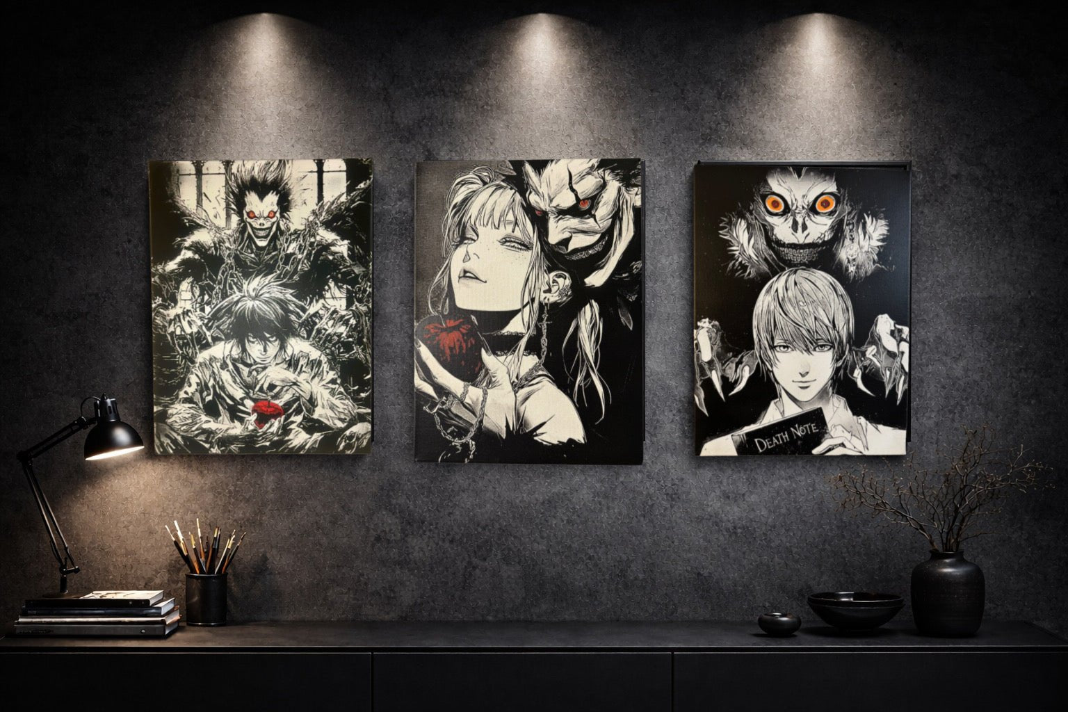 Tableau jeune stratège sombre face à créature démoniaque ambiance mystique noir et blanc décoration murale 30x40 cm - DesignRomArt