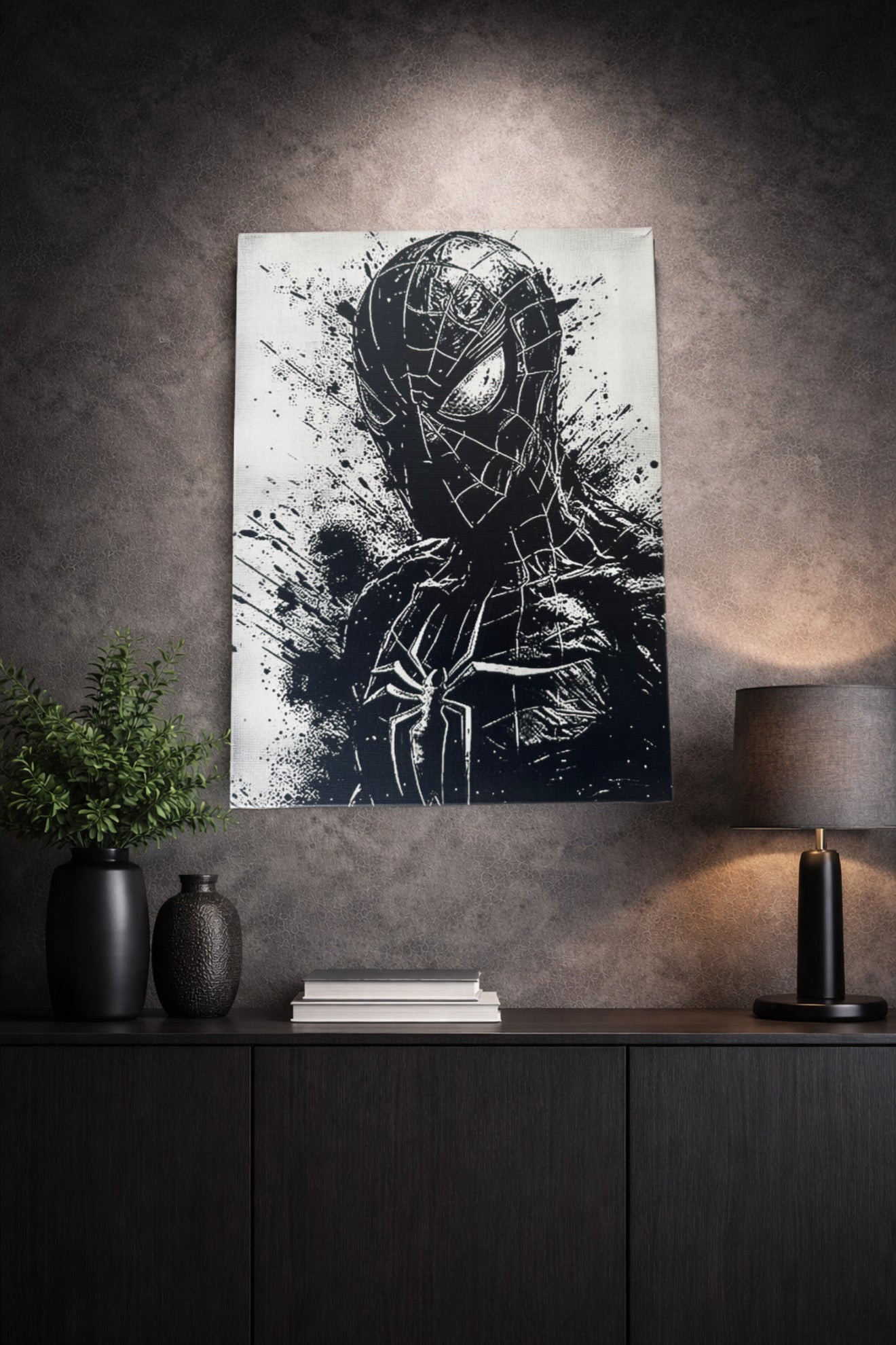 Tableau justicier masqué noir et blanc – Art mural urbain – Toile 30x40 cm - DesignRomArt