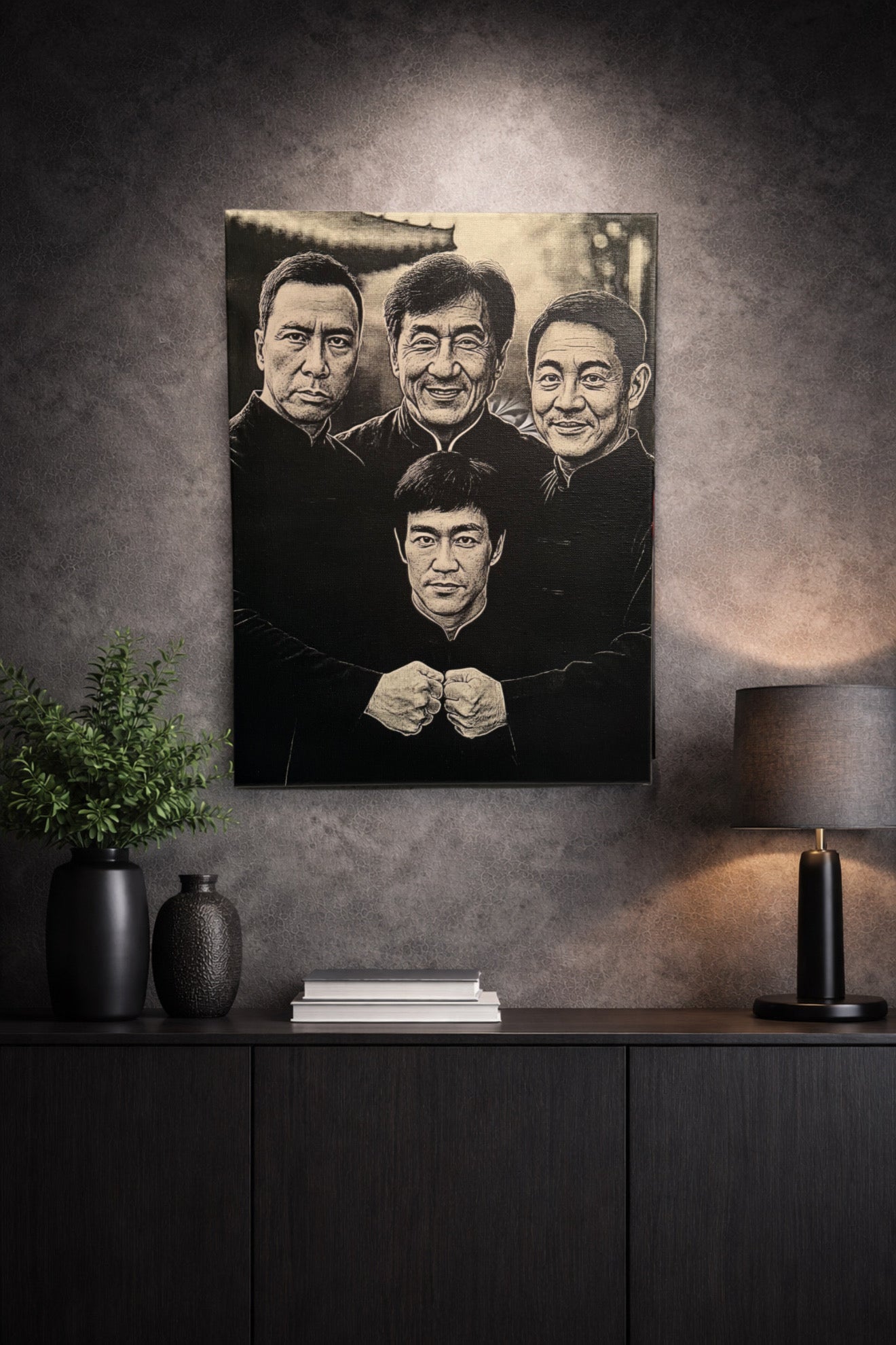 Tableau légendes kung fu cinéma asiatique noir et blanc décoration murale 30x40 cm - DesignRomArt