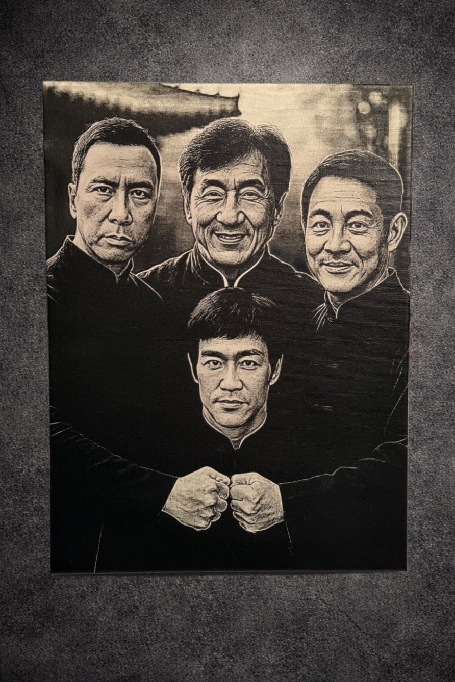 Tableau légendes kung fu cinéma asiatique noir et blanc décoration murale 30x40 cm - DesignRomArt