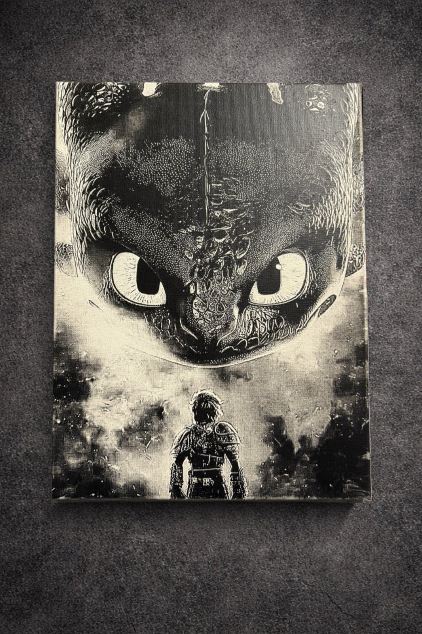 Tableau lien protecteur – Art manga noir et blanc fantastique – Toile 30x40 cm - DesignRomArt