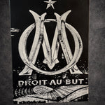 Tableau logo club marseillais droit au but décoration murale football noir et blanc 30x40 cm - DesignRomArt